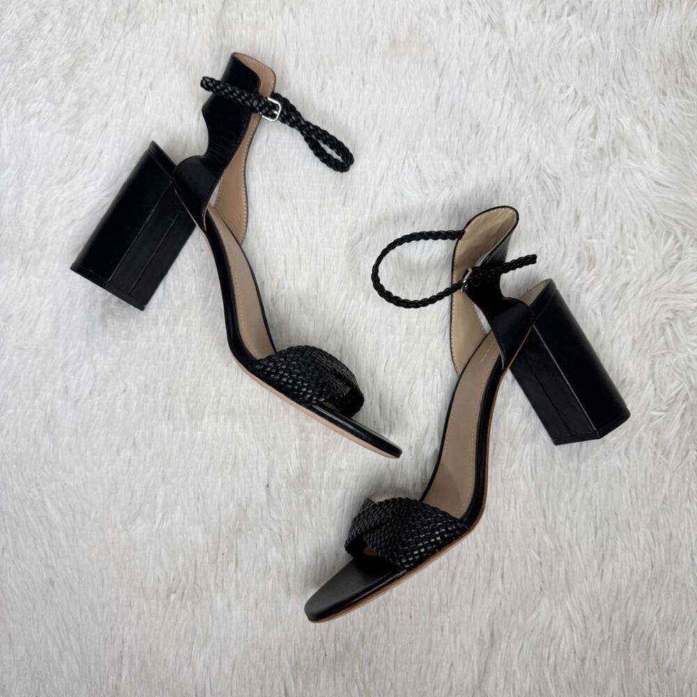 POUR LA VICTOIRE ANTHRO / Hazel black braided ankle strap heeled sandals / 10